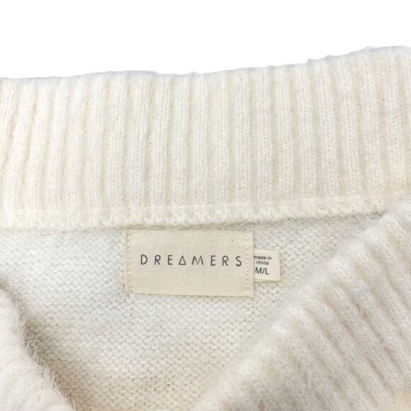 DREAMERS Fuzzy Off The Shoulder Sweater Sz Medium / Large Cream - Picture 3 of 4